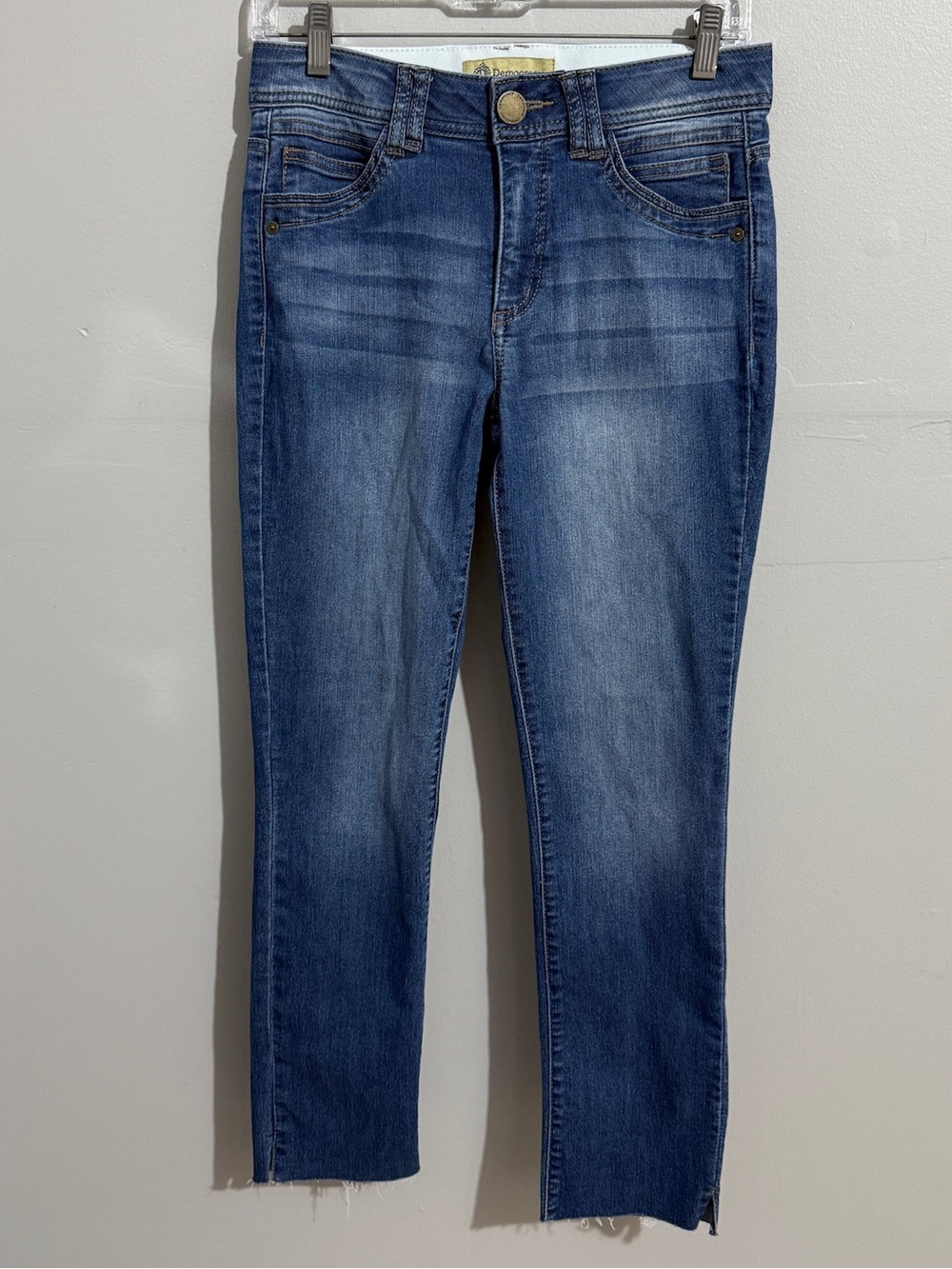 Democracy Ab Solution Jeans Womens 2 Slim Straight Ankle Raw Hem Medium Wash